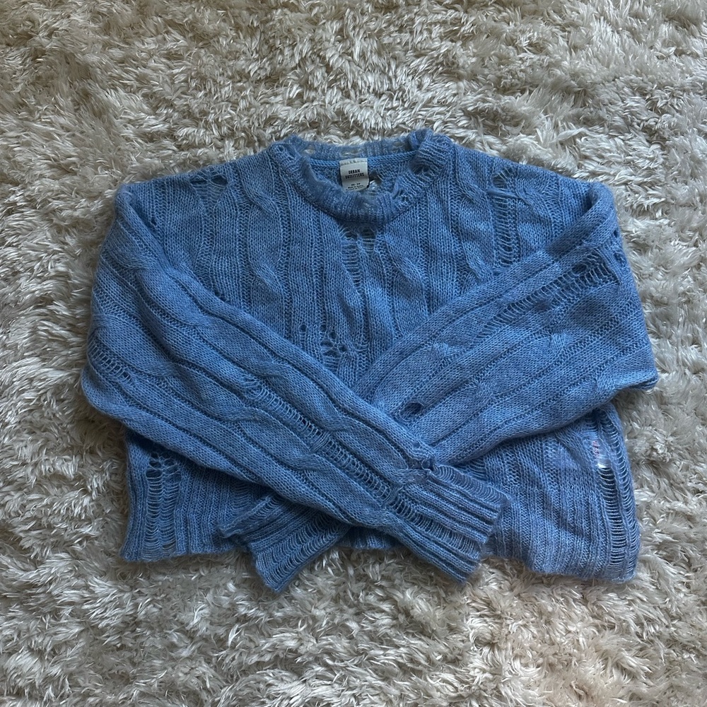 Urban Outfitters Distressed Cropped Blue Sweater